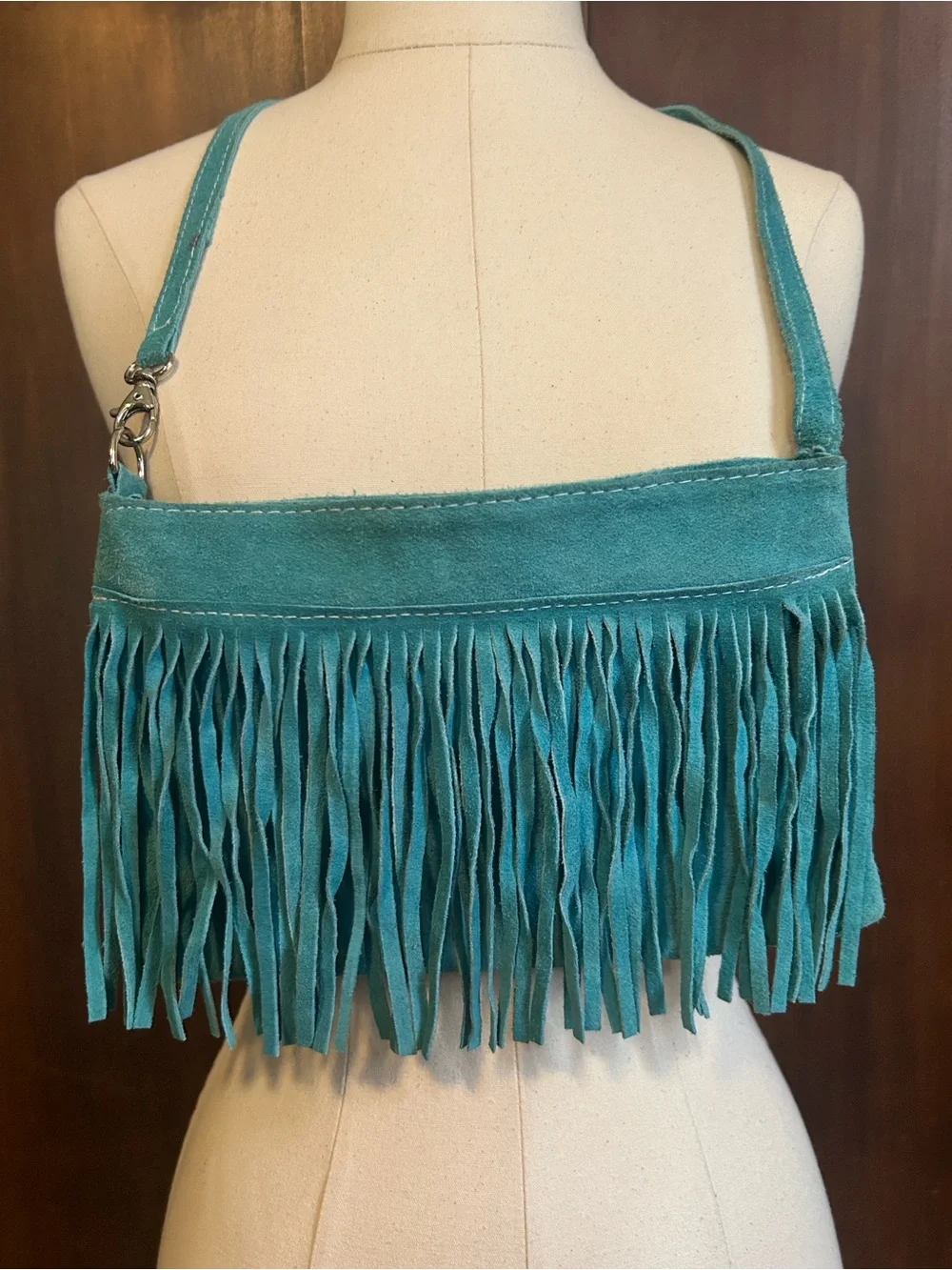 Vintage Turquoise Suede Fringed Bag - Picture 2 of 8